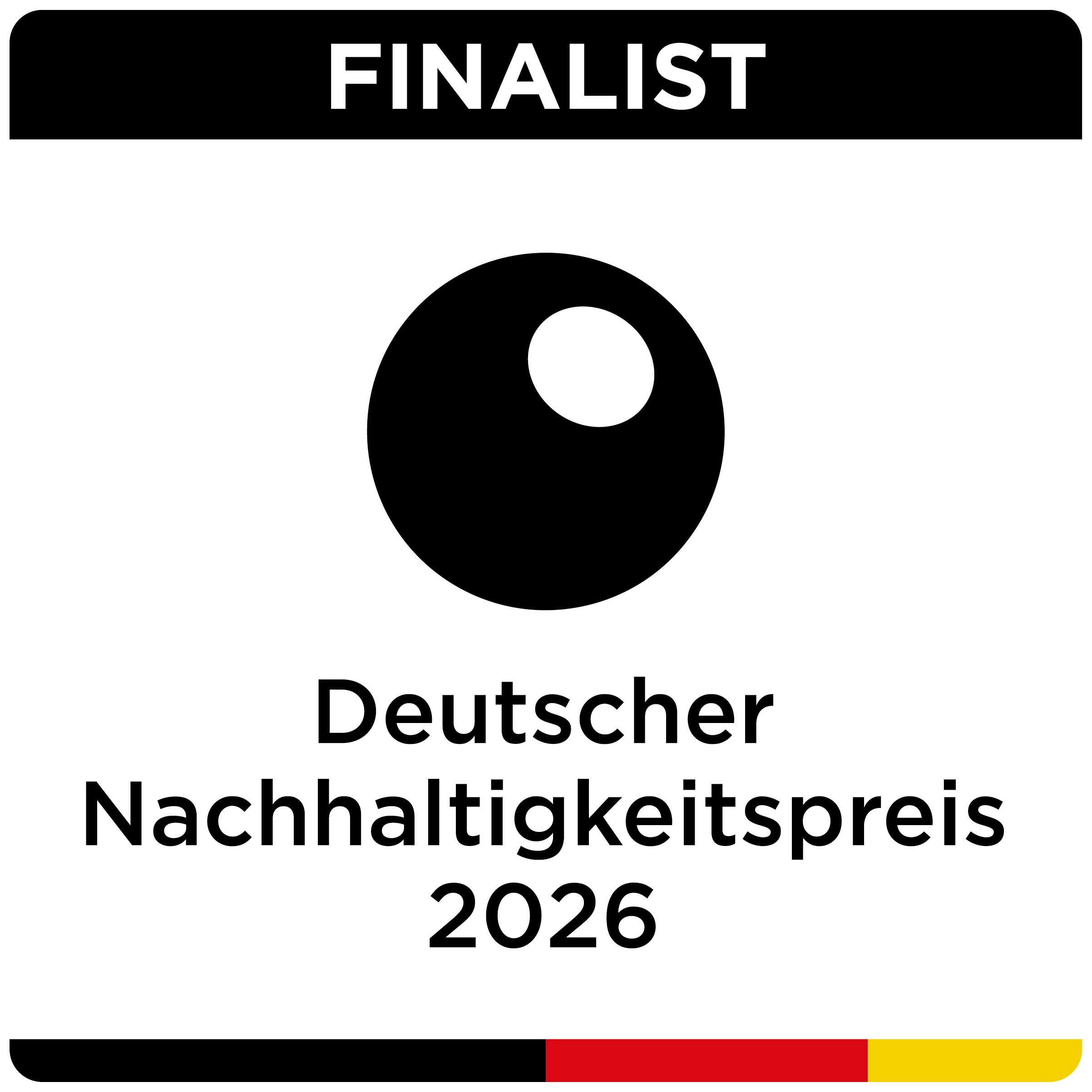KI generiert: Der Hauptinhalt des Bildes ist ein Logo für den "Deutscher Nachhaltigkeitspreis 2026", das den Status "Finalist" anzeigt.